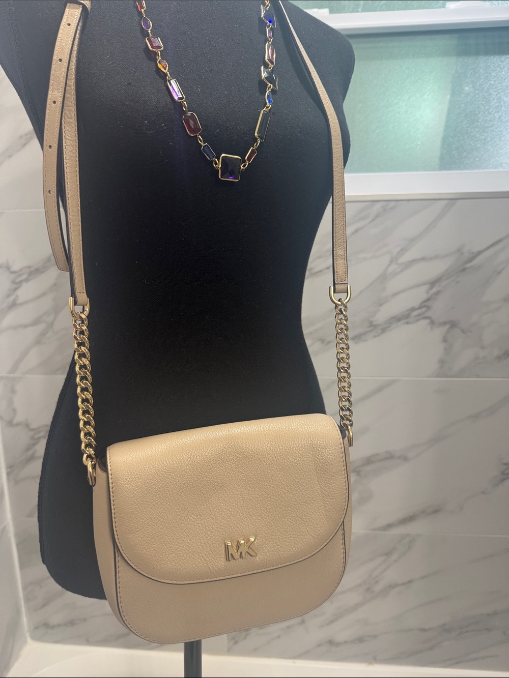 EUC Michael Kors Beige Crossbody Bag with Gold Hardware